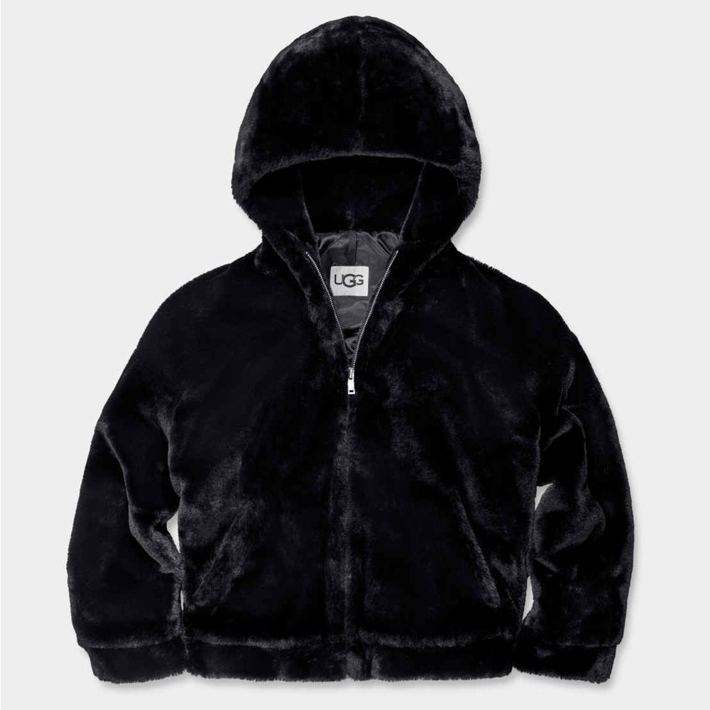 UGG Black Fuzzy Faux Fur Hoodie | Mandy | Small